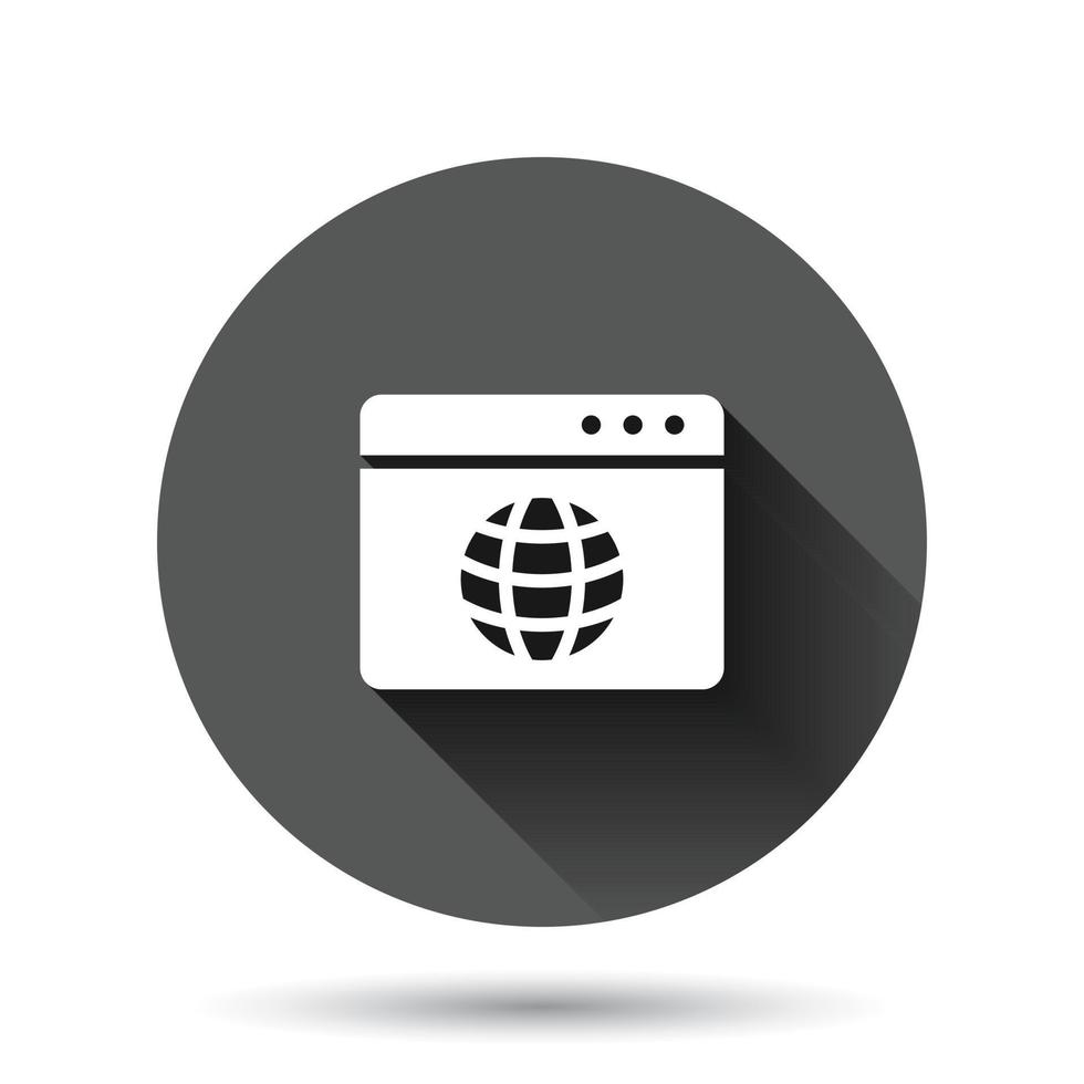 Website-Domain-Symbol im flachen Stil. globale internetadressenvektorillustration auf schwarzem rundem hintergrund mit langem schatteneffekt. Server-Kreis-Schaltfläche Geschäftskonzept. vektor