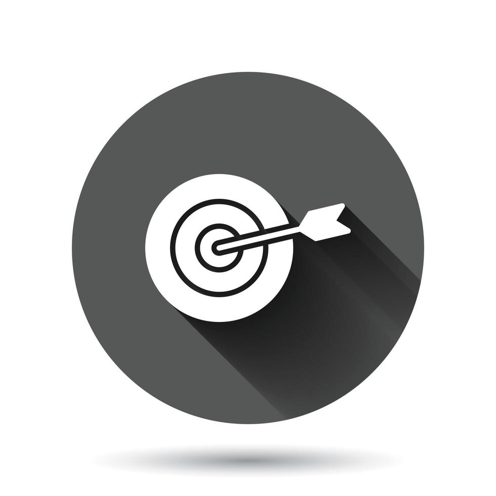 mål syfte vektor ikon i platt stil. dart spel illustration på svart runda bakgrund med lång skugga effekt. dartboard sport mål cirkel knapp företag begrepp.
