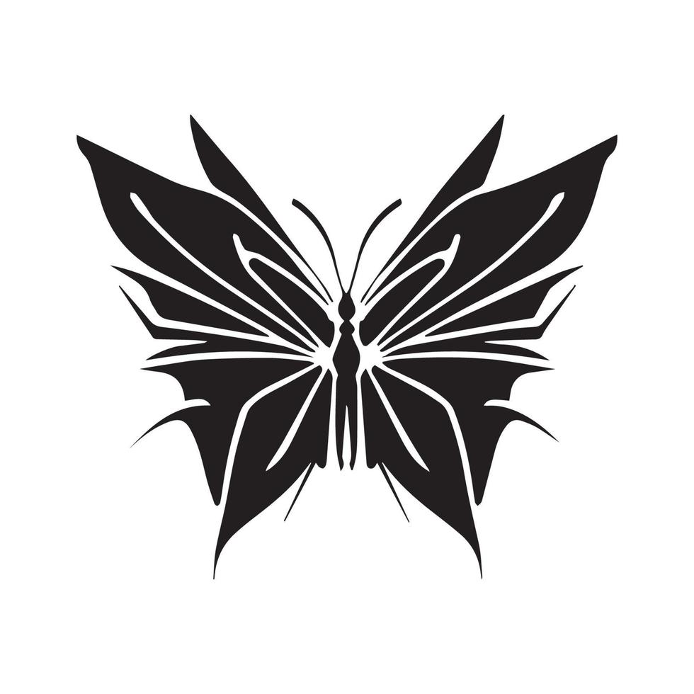 Schmetterling minimales Schwarz-Weiß-Vektorsymbol. schöne Tattoo-Silhouette. Skizze eines geflügelten Tieres. vektor