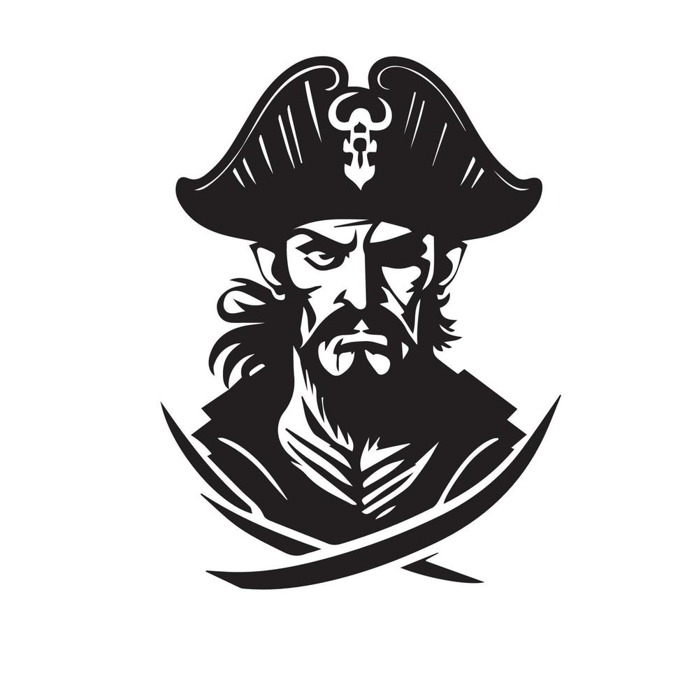 Piratenkopf minimale moderne Ikone. einfache Schwarz-Weiß-Vektorillustration des wütenden Kapitäns. vektor