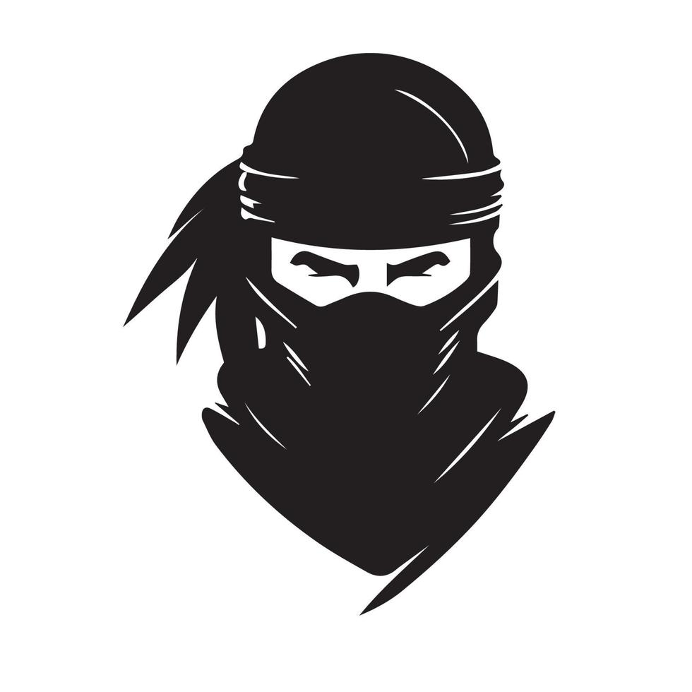 ninja vektor ikon. enkel minimal logotyp av huvor mördare. isolerat japansk krigare aning av smygande