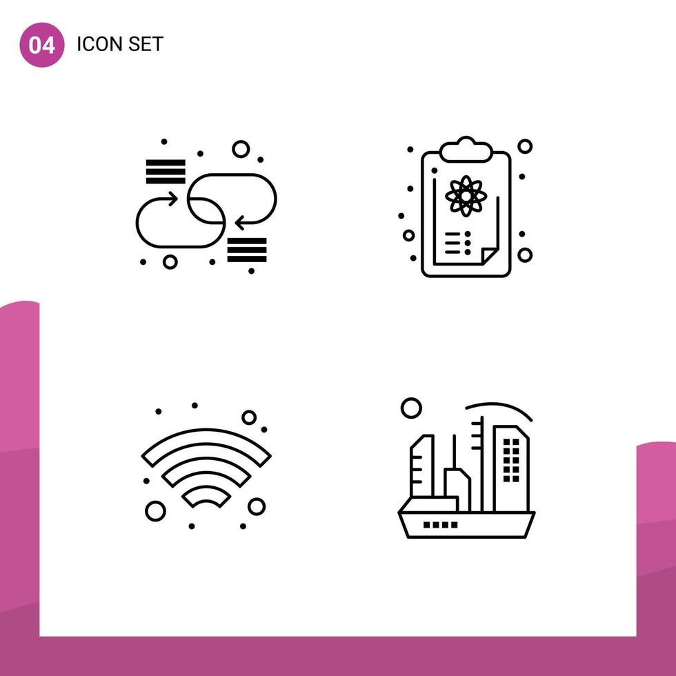 modern uppsättning av 4 fylld linje platt färger och symboler sådan som kedja wiFi nätverk kunskap stad redigerbar vektor design element