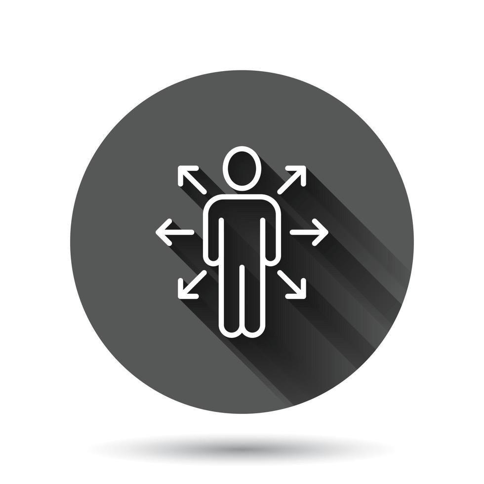 Bewusstseinssymbol im flachen Stil. Idee menschliche Vektorillustration auf schwarzem rundem Hintergrund mit langem Schatteneffekt. Kunden-Gehirn-Kreis-Schaltfläche Geschäftskonzept. vektor