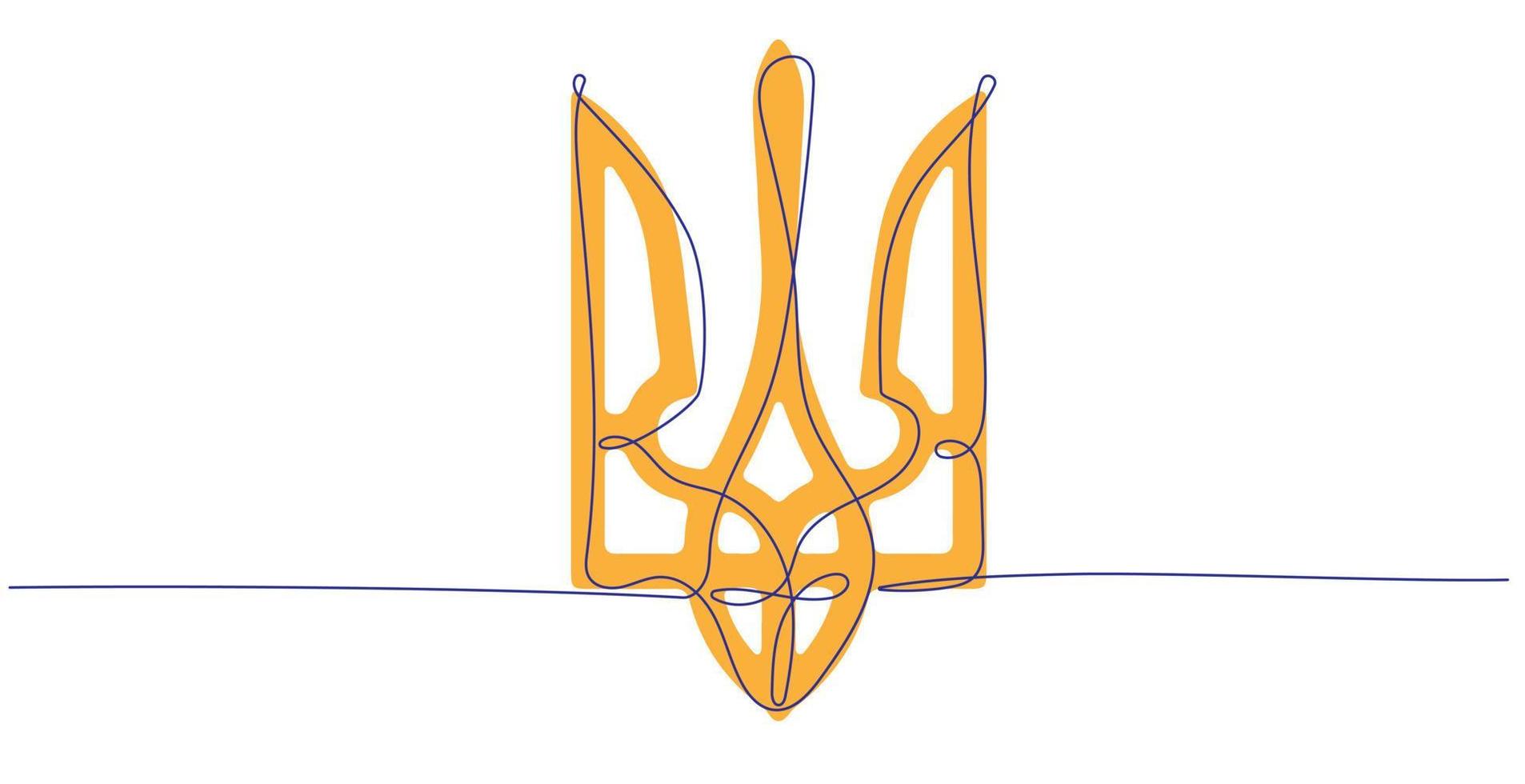 kontinuierliche einzeilige zeichnung des ukrainischen dreizacks vektor