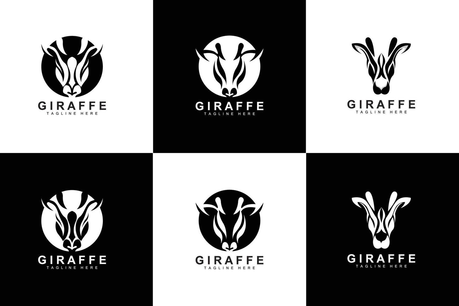 Giraffen-Logo-Design, Giraffenkopf-Vektorsilhouette, Tier mit hohem Hals, Zoo, Tattoo-Illustration, Produktmarke vektor