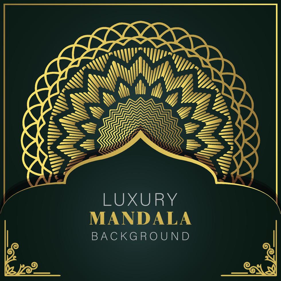 Luxus-Mandala golden mit schwarzem Hintergrund elegantes Design für Jubiläumseinladung Henna vektor