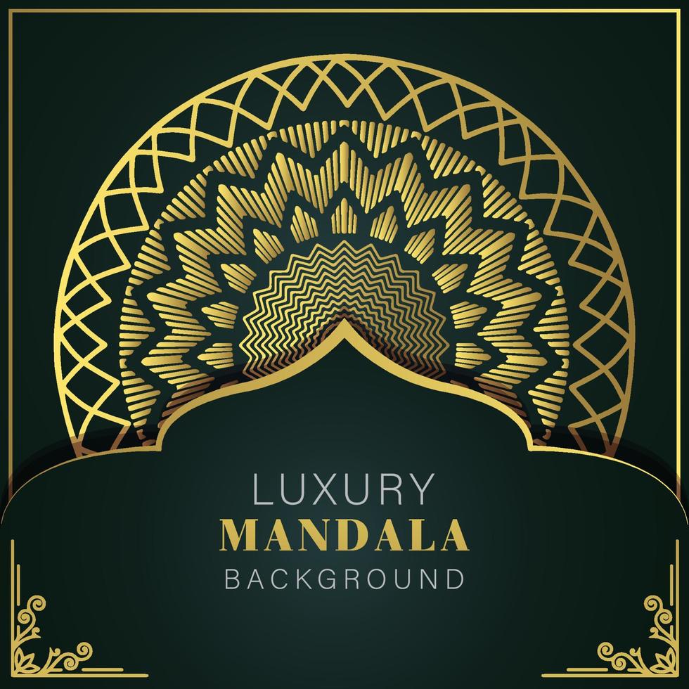 Luxus-Mandala golden mit schwarzem Hintergrund elegantes Design für Jubiläumseinladung Henna vektor