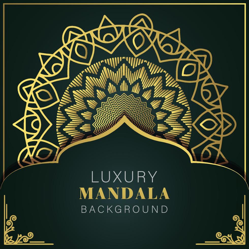 Luxus-Mandala golden mit schwarzem Hintergrund elegantes Design für Jubiläumseinladung Henna vektor