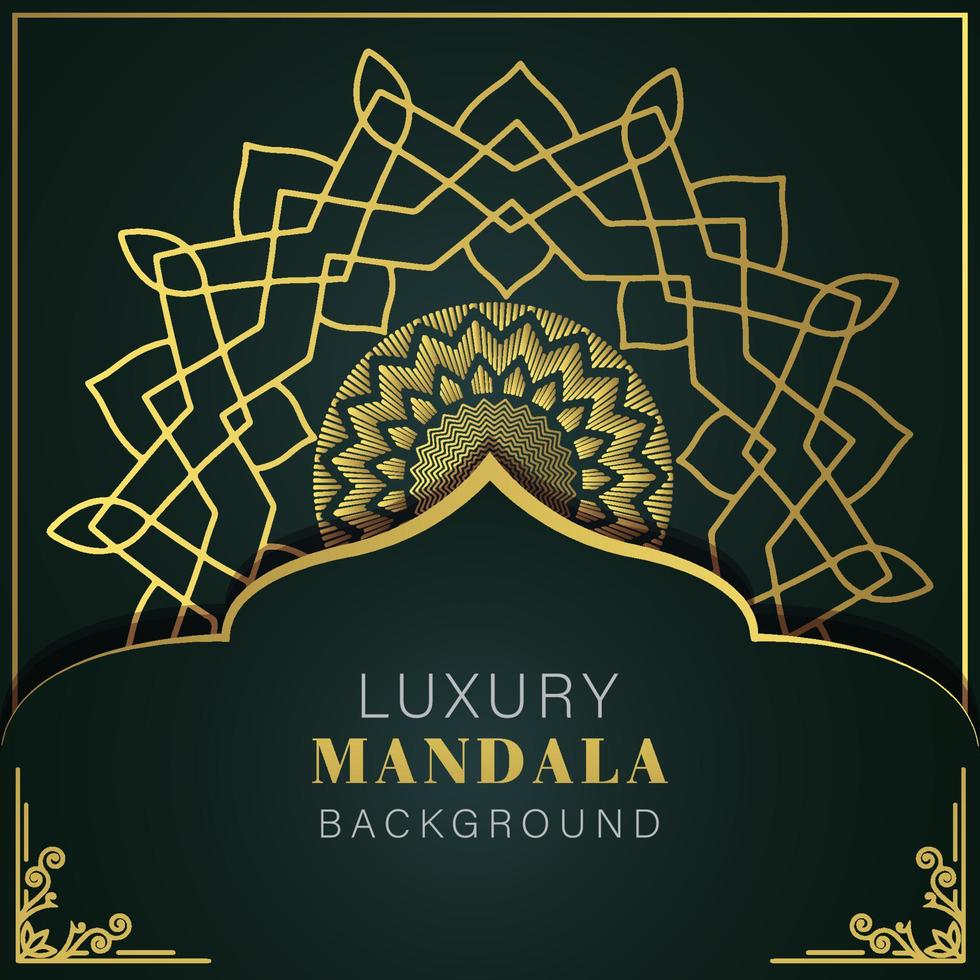 lyx mandala gyllene med en svart bakgrund elegant design för årsdag inbjudan henna vektor