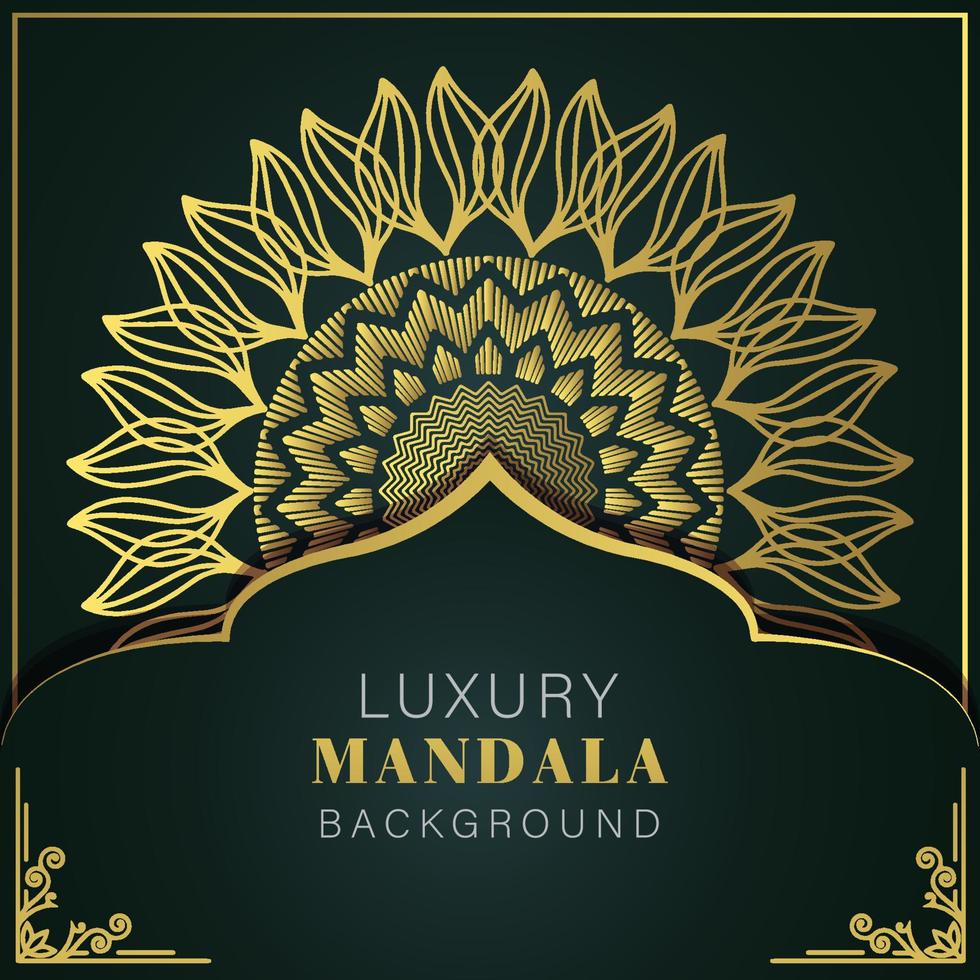 Luxus-Mandala golden mit schwarzem Hintergrund elegantes Design für Jubiläumseinladung Henna vektor