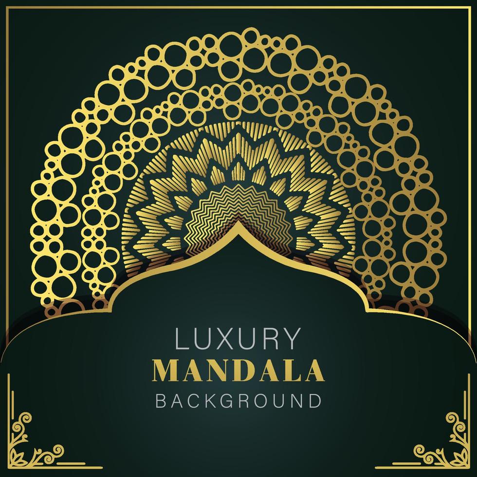 Luxus-Mandala golden mit schwarzem Hintergrund elegantes Design für Jubiläumseinladung Henna vektor