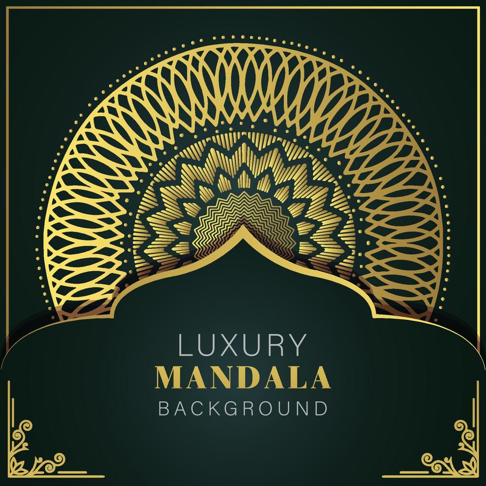 Luxus-Mandala golden mit schwarzem Hintergrund elegantes Design für Jubiläumseinladung Henna vektor