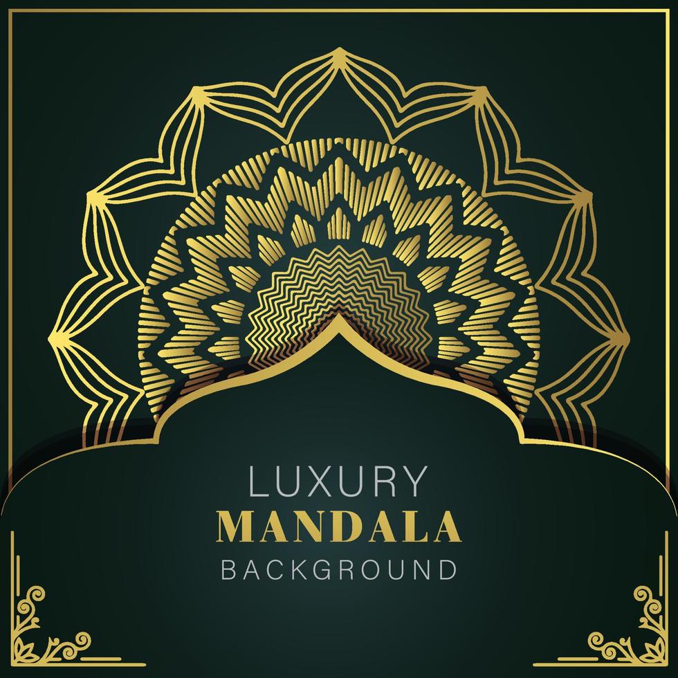 Luxus-Mandala golden mit schwarzem Hintergrund elegantes Design für Jubiläumseinladung Henna vektor