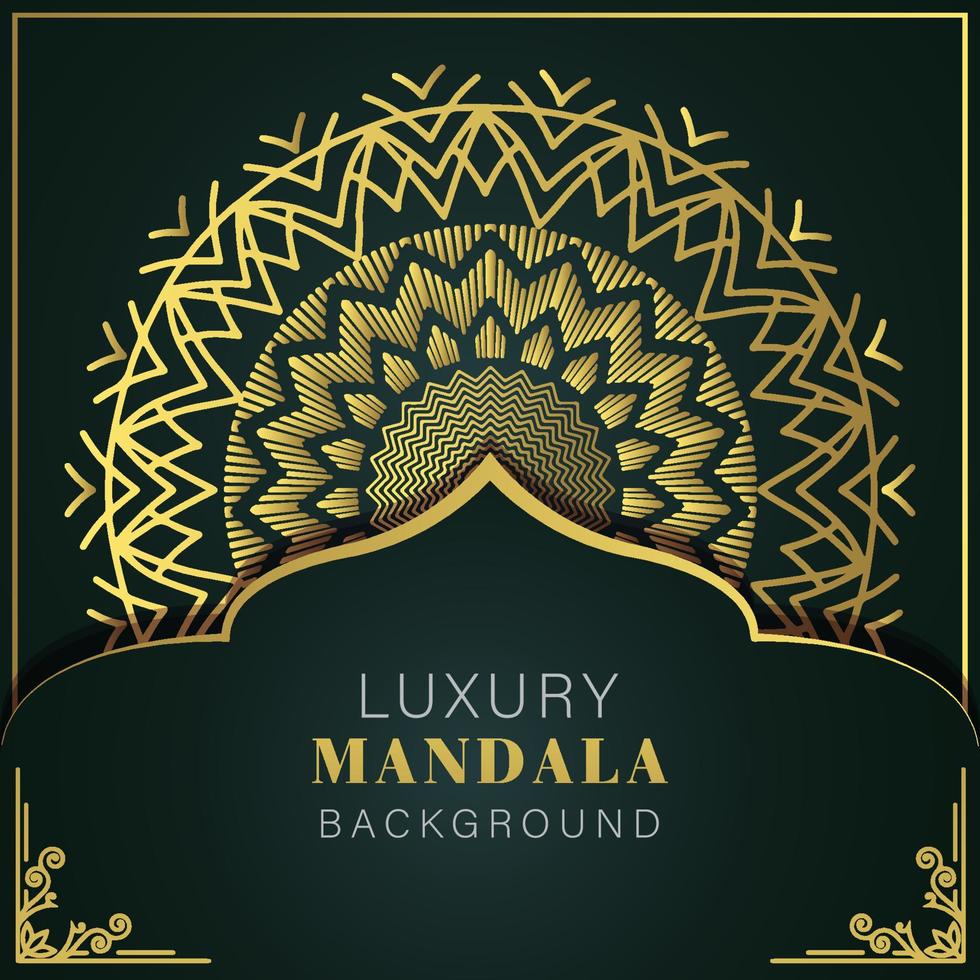 Luxus-Mandala golden mit schwarzem Hintergrund elegantes Design für Jubiläumseinladung Henna vektor