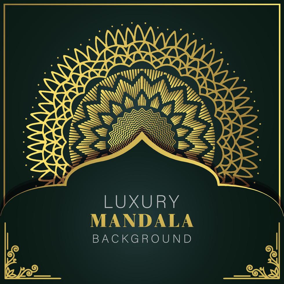 Luxus-Mandala golden mit schwarzem Hintergrund elegantes Design für Jubiläumseinladung Henna vektor