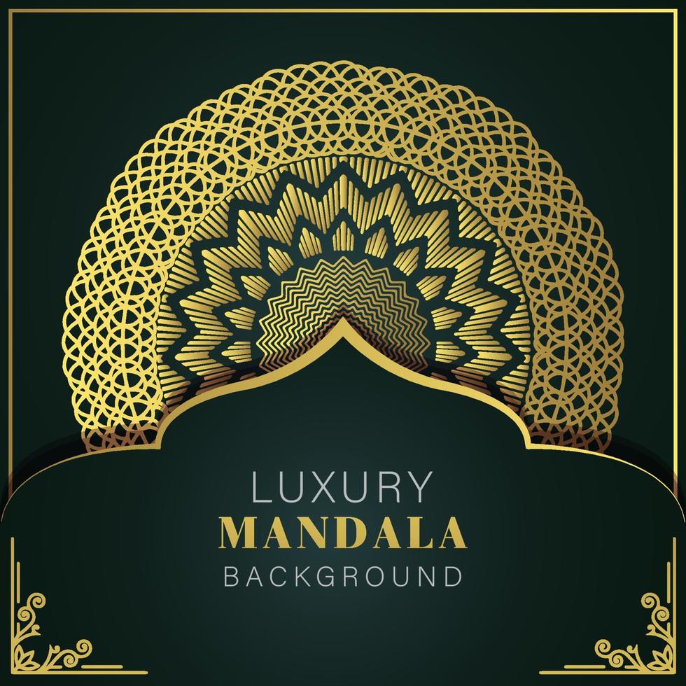 Luxus-Mandala golden mit schwarzem Hintergrund elegantes Design für Jubiläumseinladung Henna vektor