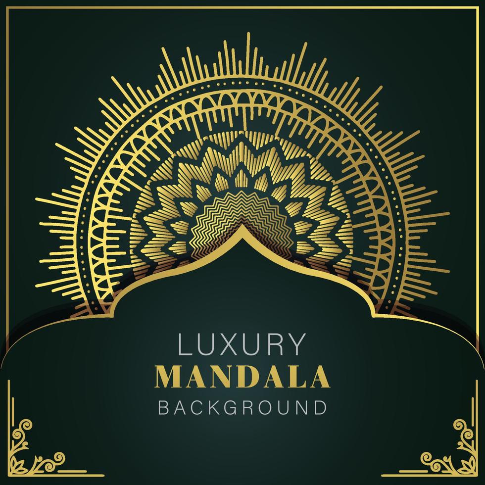 Luxus-Mandala golden mit schwarzem Hintergrund elegantes Design für Jubiläumseinladung Henna vektor