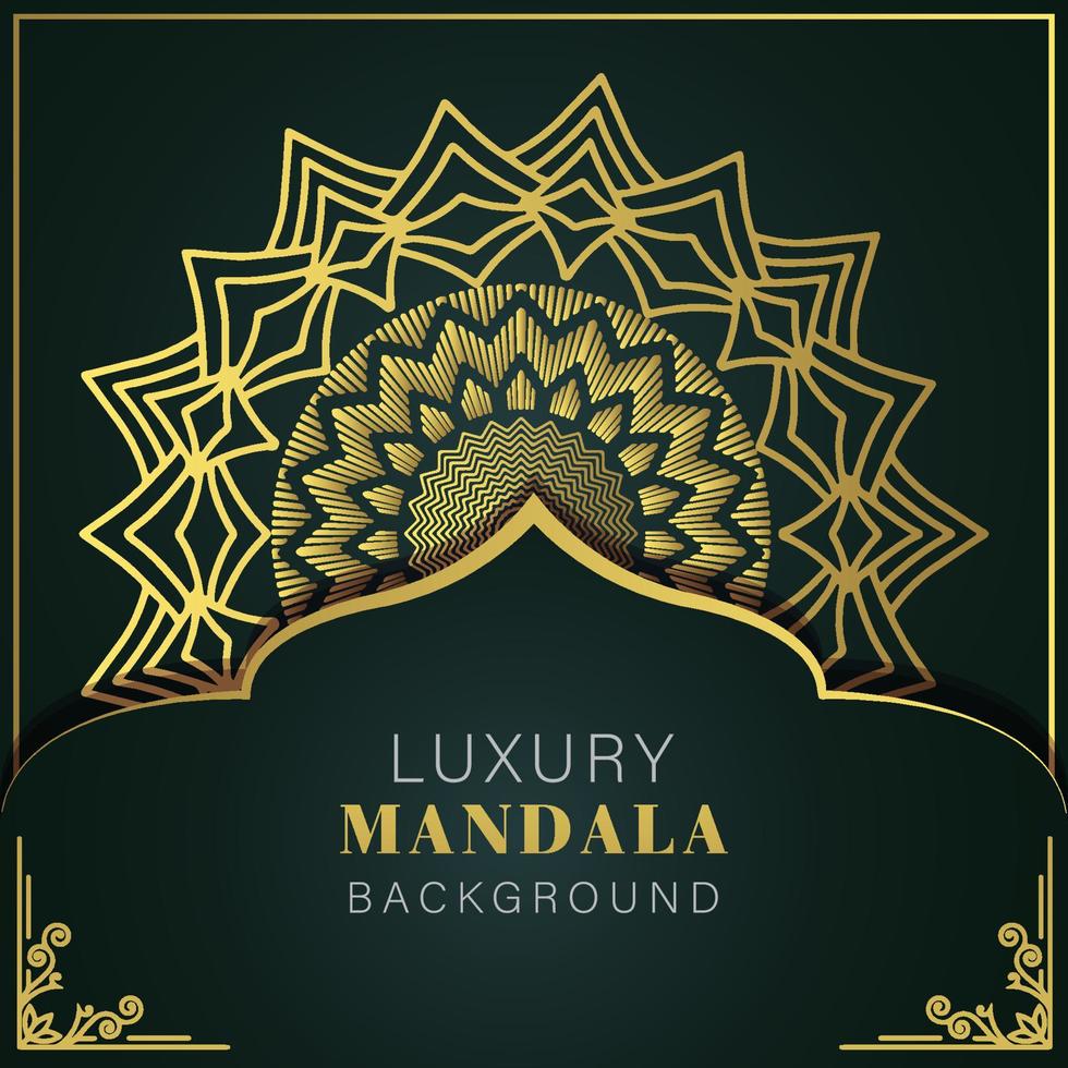 Luxus-Mandala golden mit schwarzem Hintergrund elegantes Design für Jubiläumseinladung Henna vektor