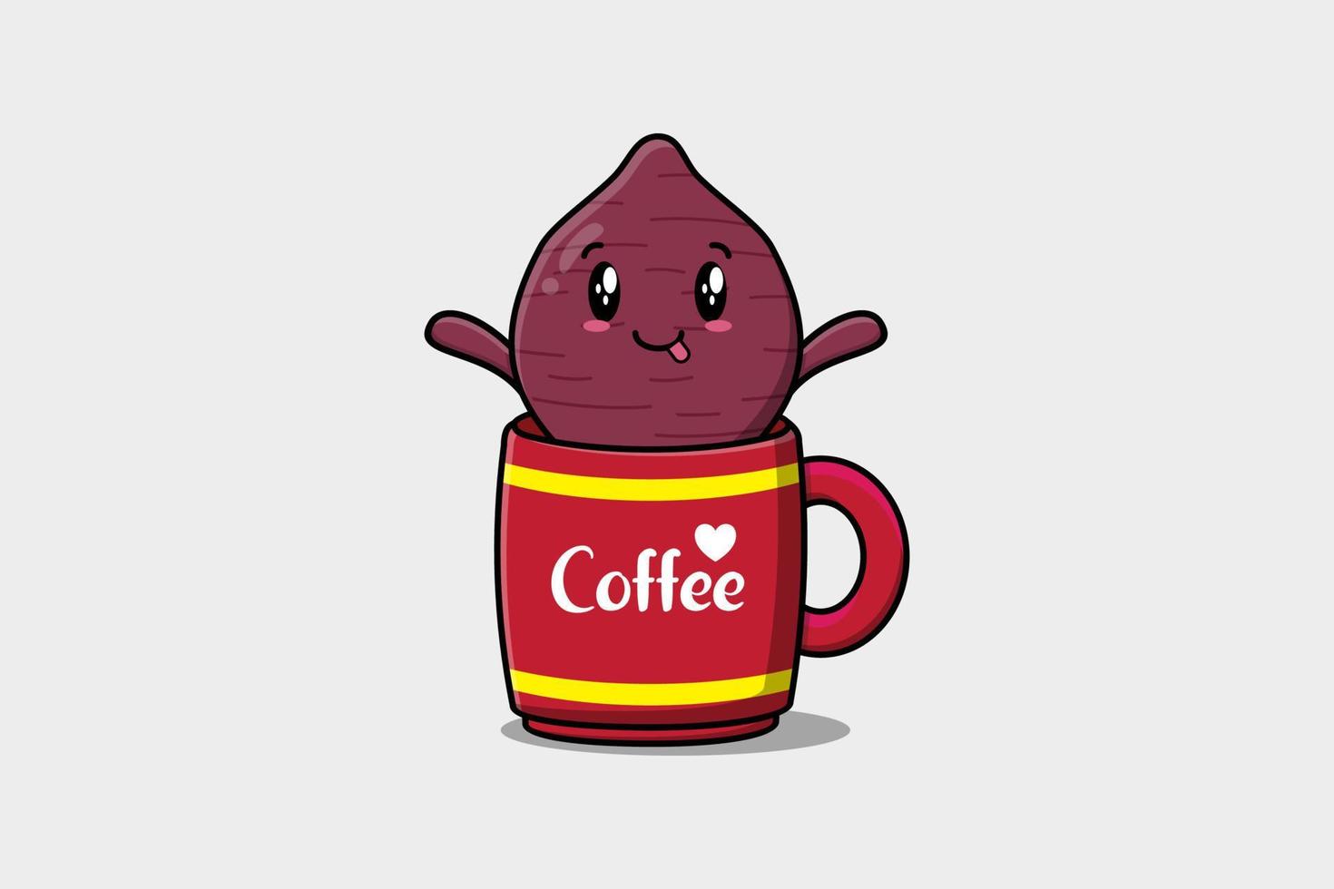 niedliche illustration der süßkartoffel in einer kaffeetasse vektor