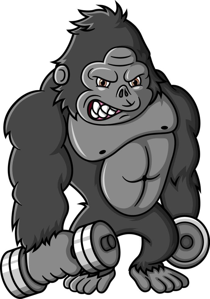 cartoon starke gorilla-übung mit hanteln vektor