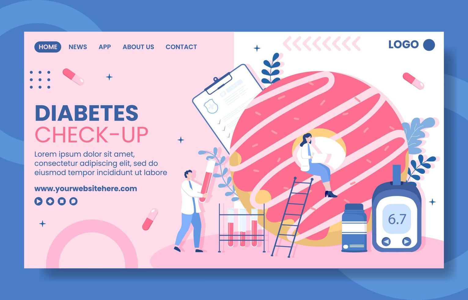 handgezeichnete vorlagenillustration für diabetestests im gesundheitswesen in sozialen medien vektor