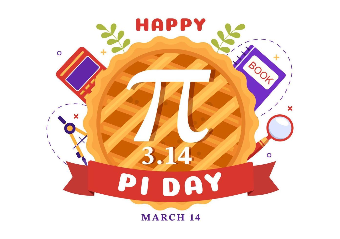 welt-pi-tagesillustration mit mathematischen konstanten, griechischen buchstaben oder gebackenem süßem kuchen für landingpage in handgezeichneten karikatursymbolvorlagen vektor