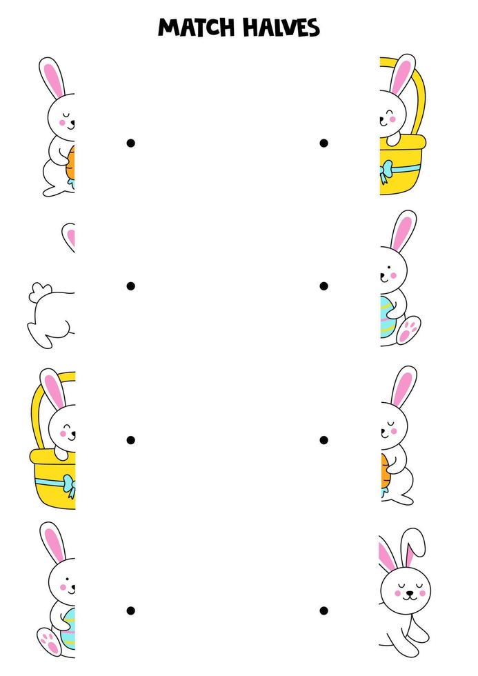 match delar av tecknad serie påsk kaniner. logisk spel för barn. vektor