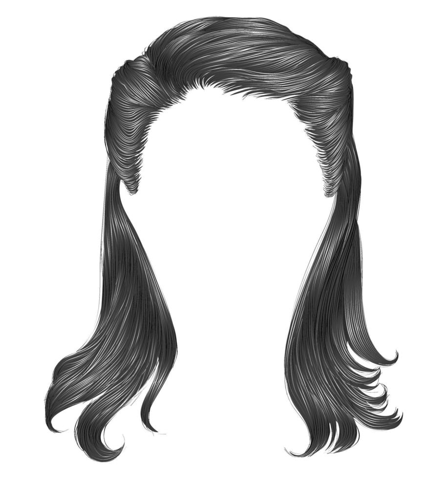 trendig kvinna lång hårstrån grå färger . skönhet mode . realistisk grafisk 3d.retro vektor