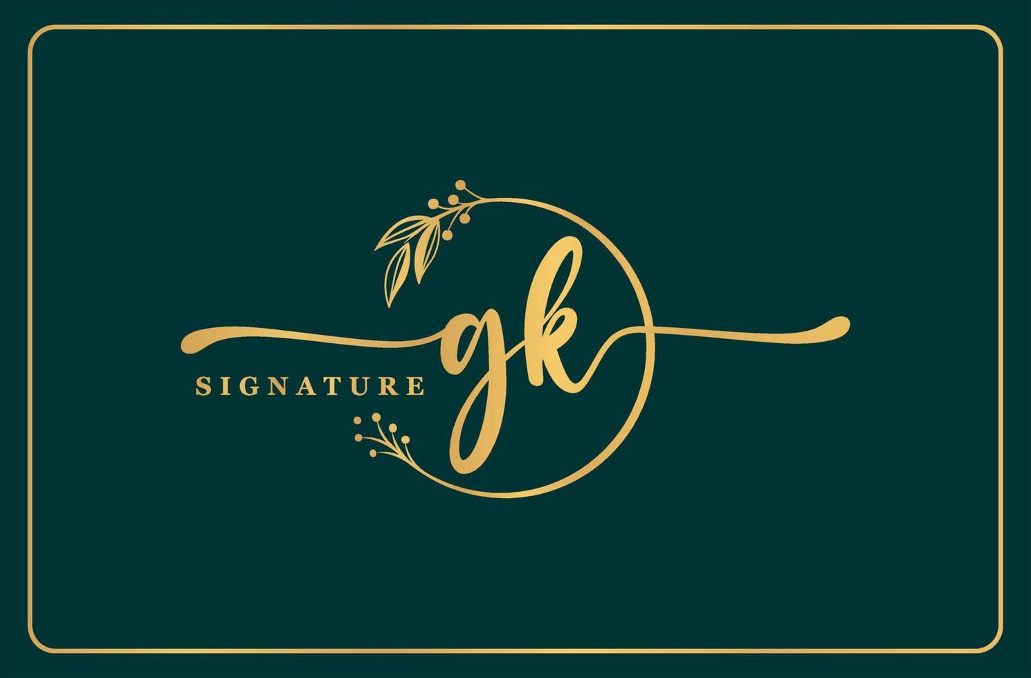 luxus-goldsignatur initiales gk-logo-design isoliertes blatt und blume vektor