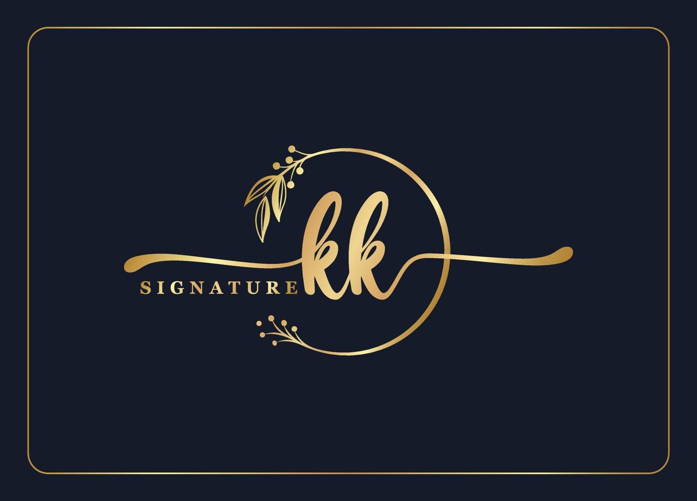 lyx guld signatur första kk logotyp design isolerat blad och blomma vektor