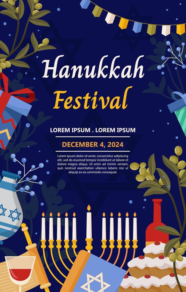 hanukkah affisch med platt Färg begrepp vektor