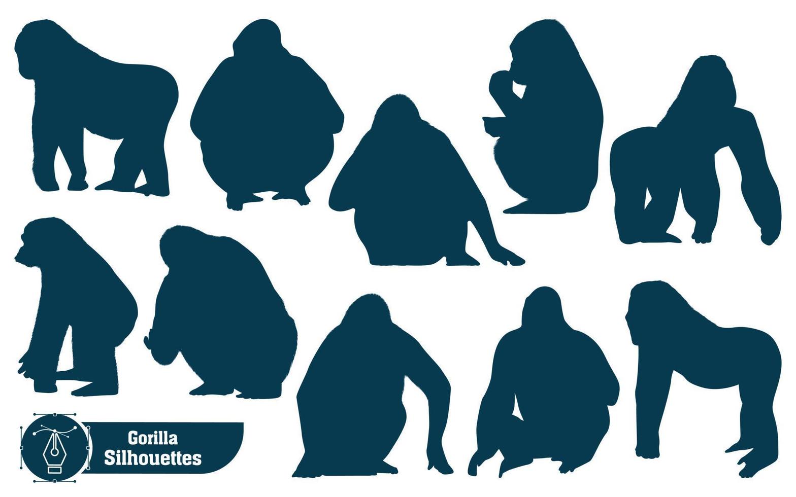Sammlung tierischer Gorilla-Silhouetten in verschiedenen Posen vektor