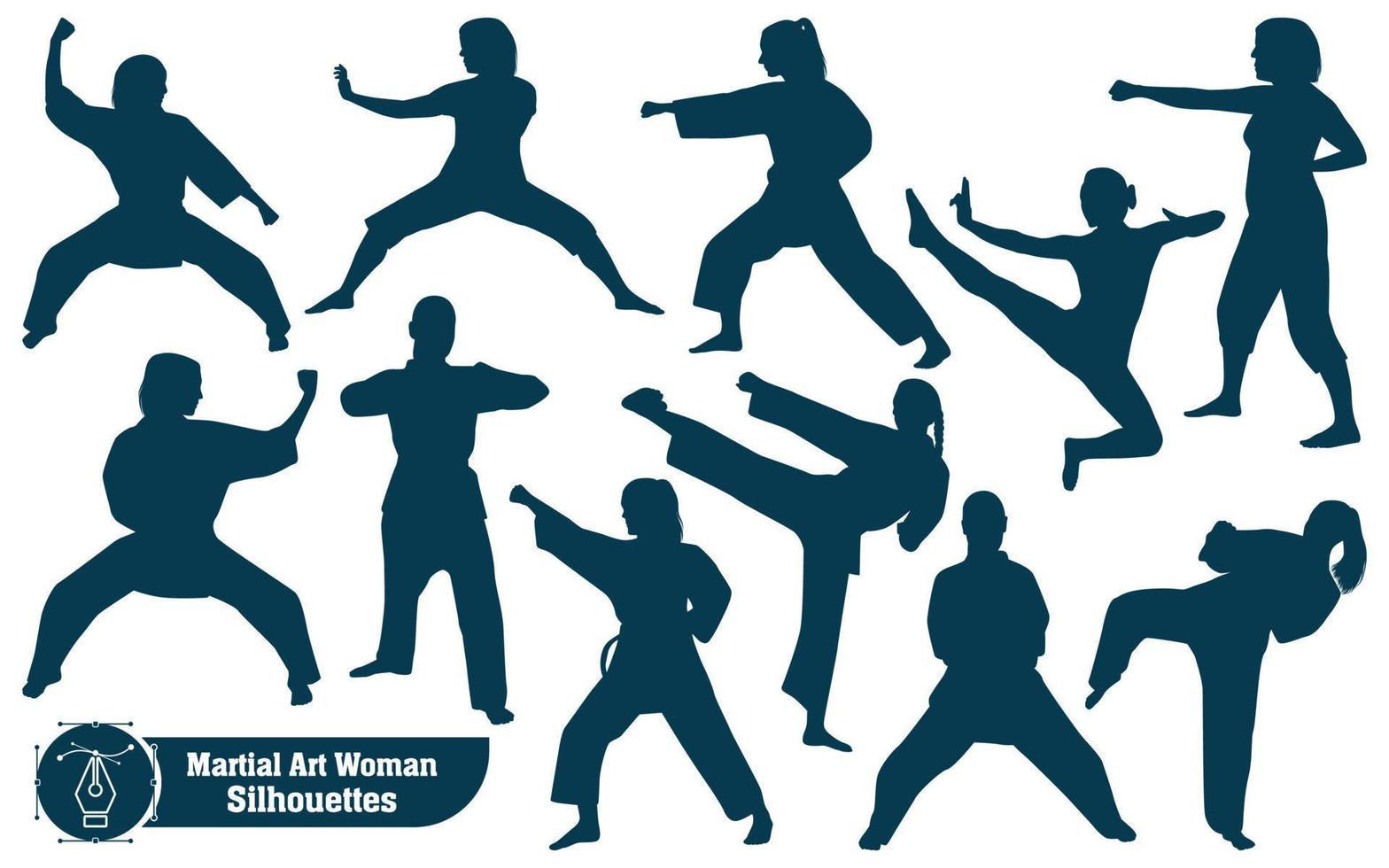 Vektorsammlung von Kampfkunst-Frauensilhouetten in verschiedenen Posen vektor