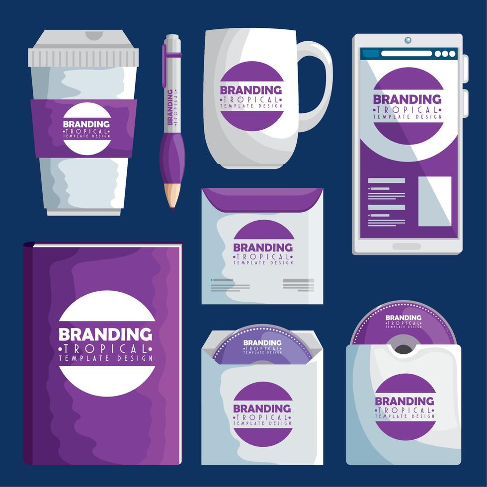 set business branding tropisches produktdesign vektor