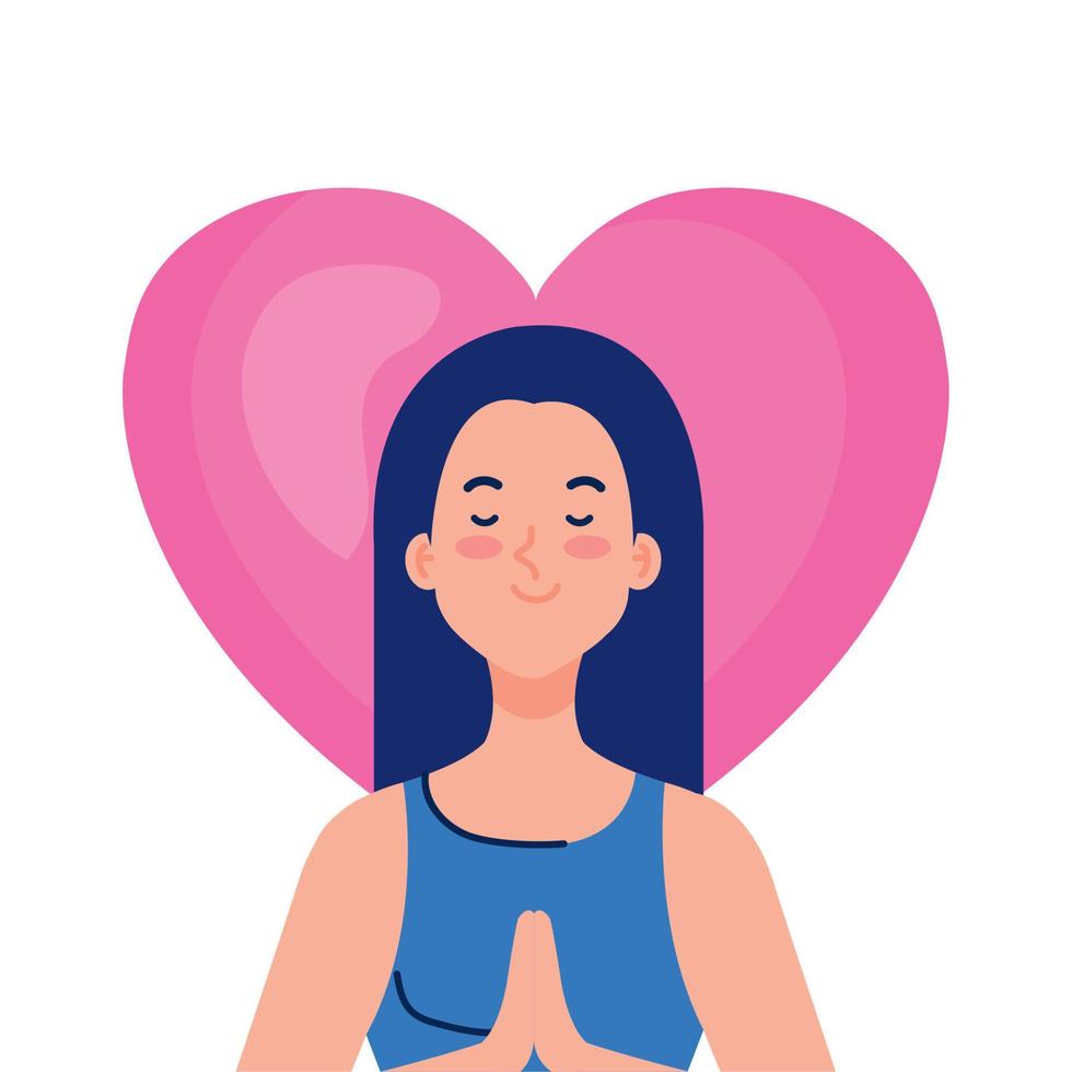 mediterar kvinnan med hjärta på bakgrunden vektor