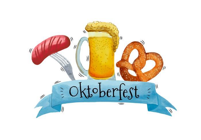 Akvarell öl, korv och Bretzel till Oktoberfest vektor