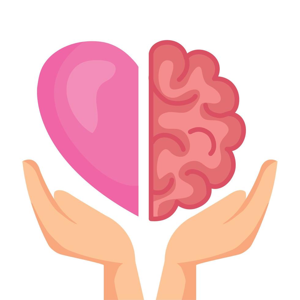 händer innehav halv hjärna och hjärta, konflikt mellan känslor och rationell tänkande vektor