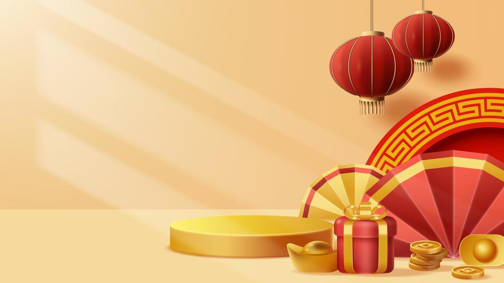 chinesische neujahrsanzeige podium dekoration hintergrund mit chinesischer verzierung. Vektor-3D-Darstellung vektor