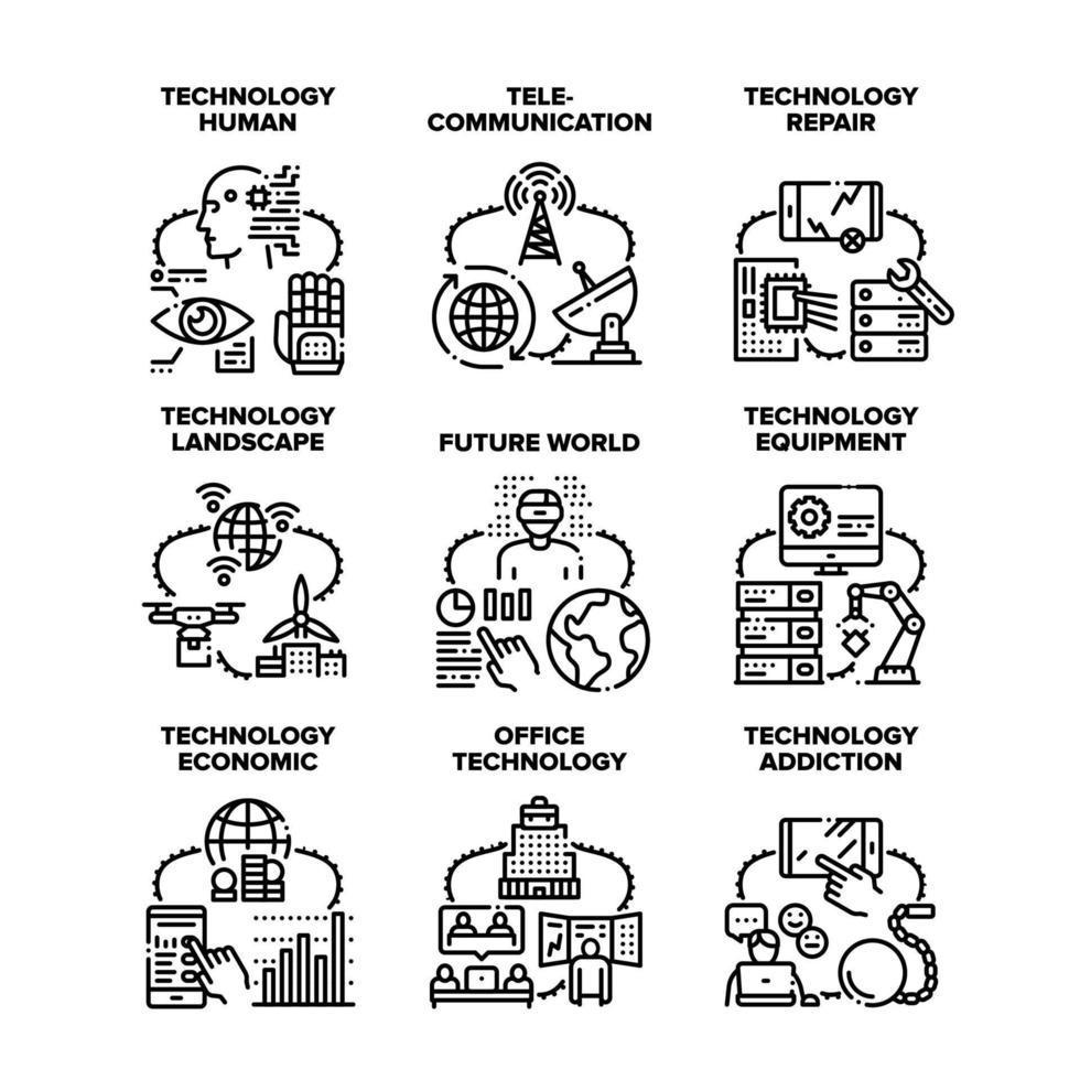 technologie menschliche gesetzte symbole vektorillustrationen vektor