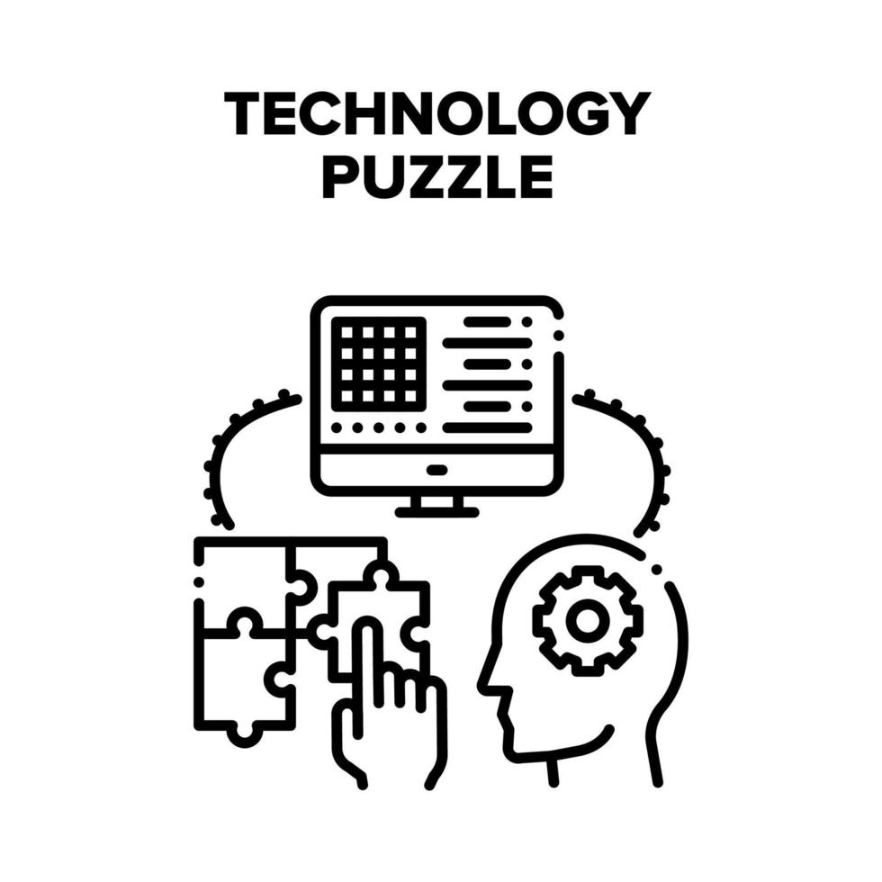 Technologie-Puzzle-Strategie-Vektor-Schwarz-Illustration vektor