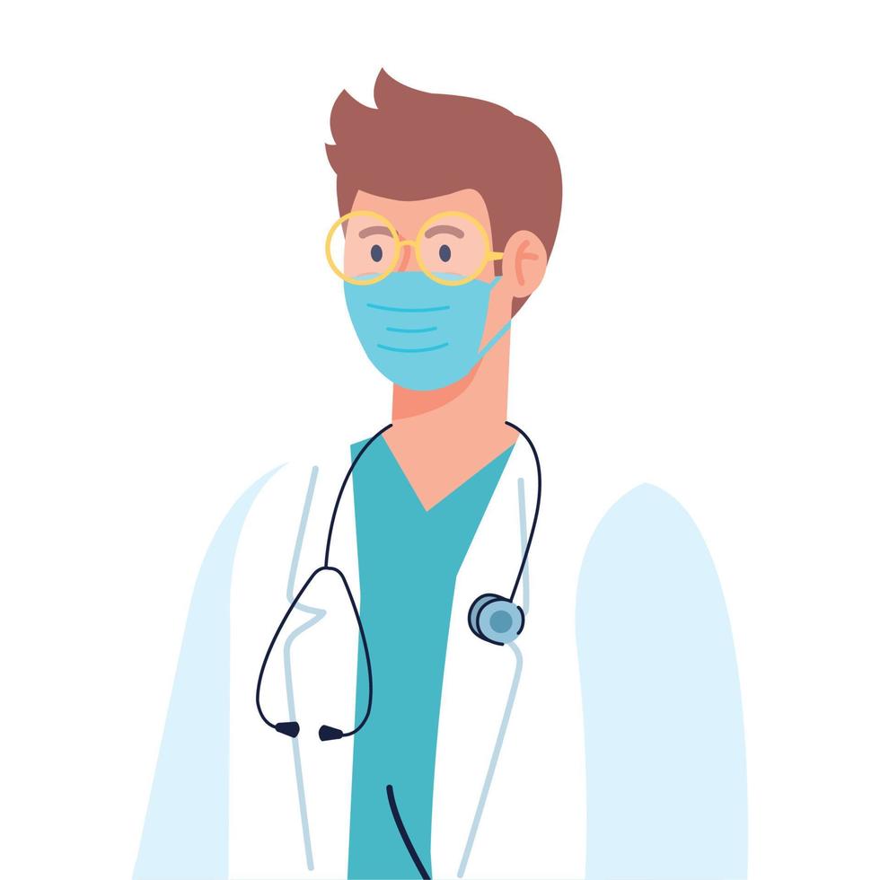 Professioneller Arzt mit medizinischer Maske auf weißem Hintergrund vektor