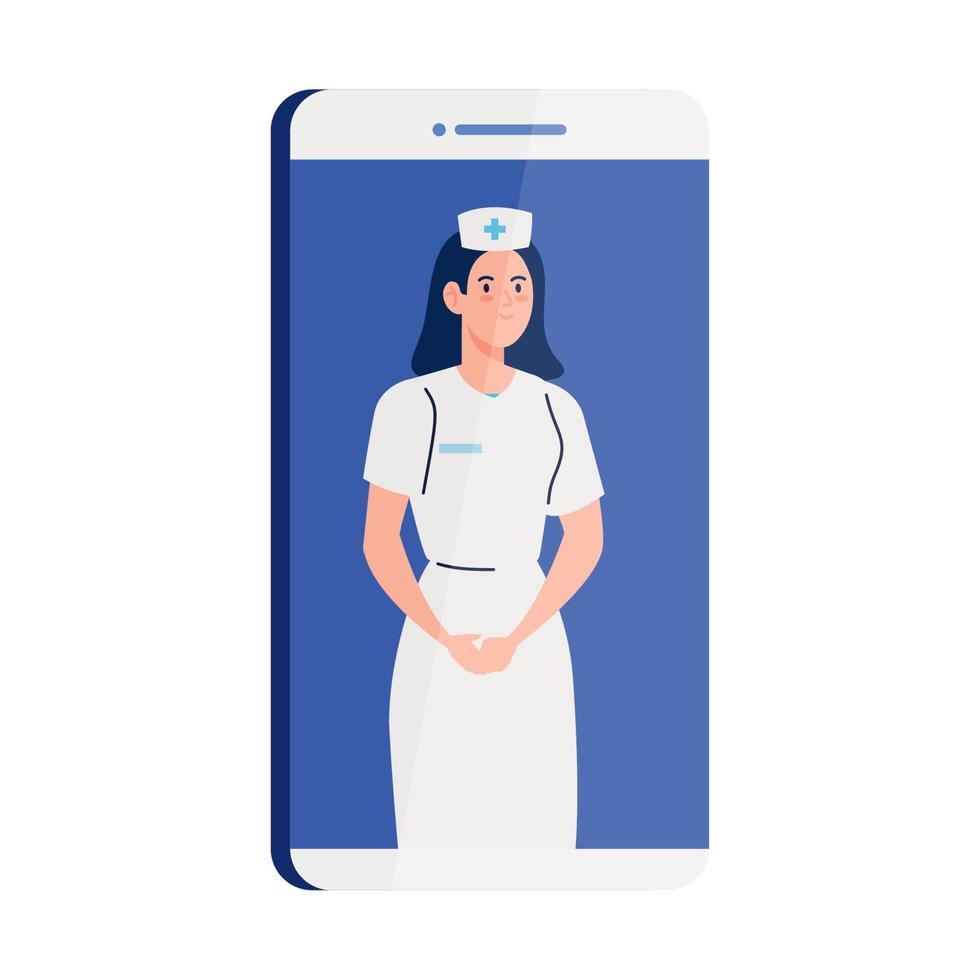 Medizin online mit Krankenschwester und Smartphone, auf weißem Hintergrund vektor