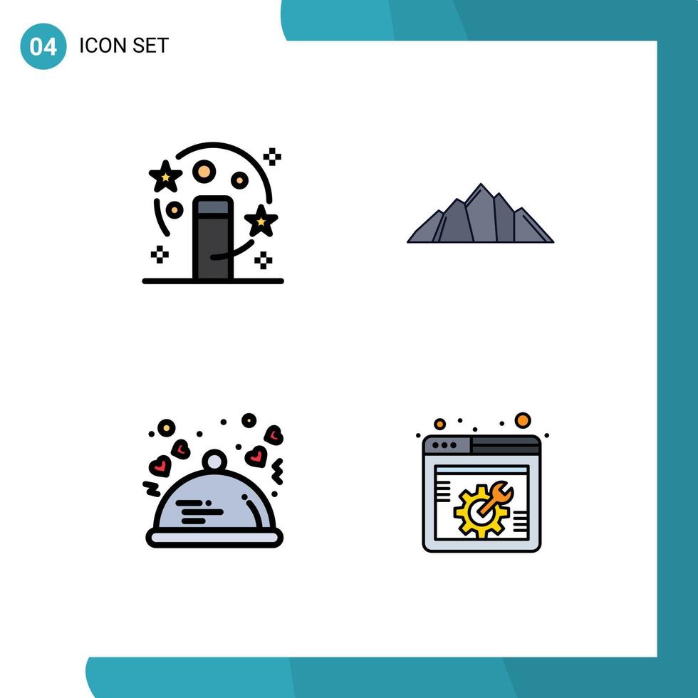 Gruppe von 4 gefüllten flachen Farbzeichen und Symbolen für magische Abendessen-Transformation Naturliebhaber editierbare Vektordesign-Elemente vektor