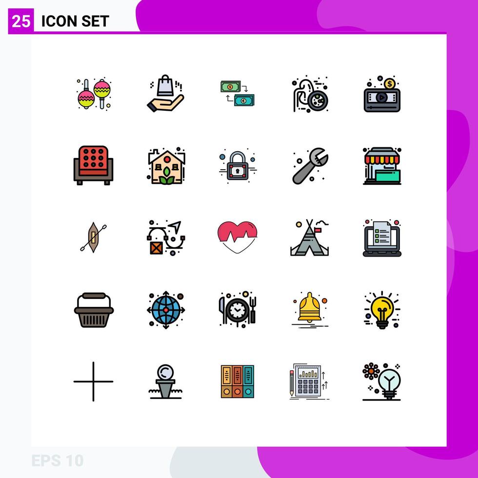 25 universell fylld linje platt färger uppsättning för webb och mobil tillämpningar pengar urinledare dollar njurar pengar redigerbar vektor design element