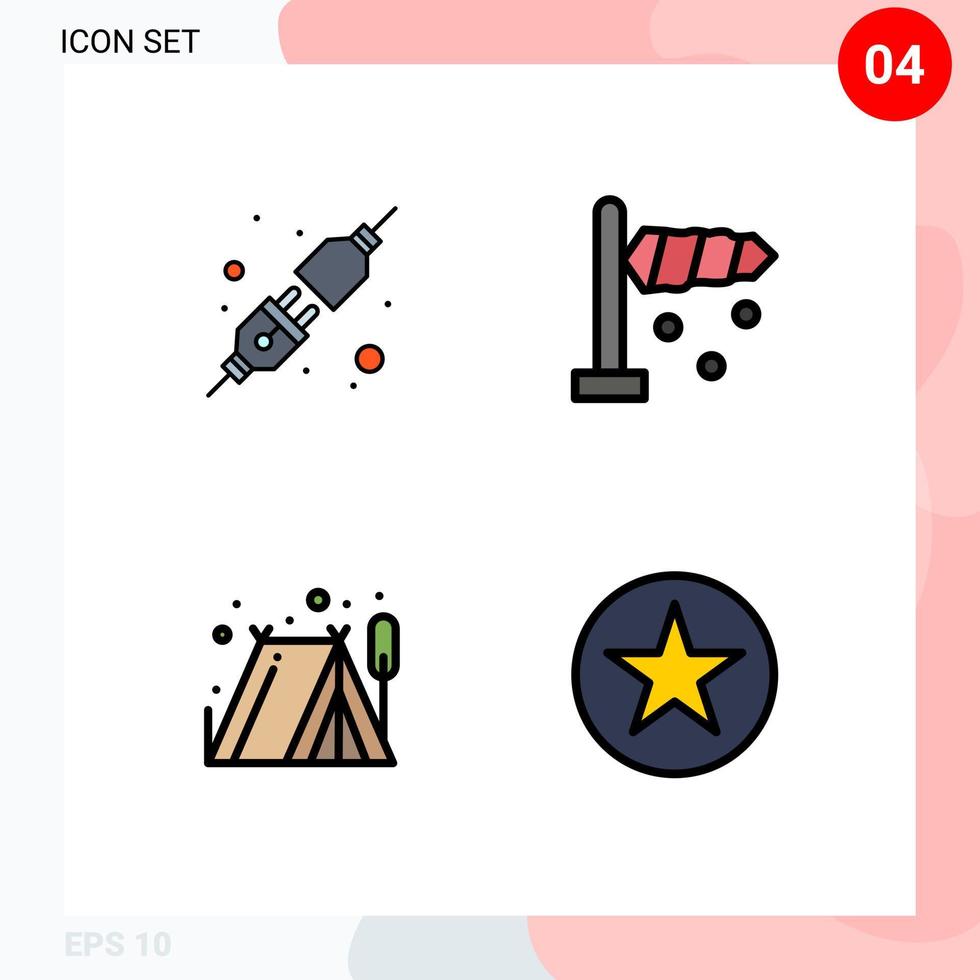 moderner Satz von 4 flachen Farbpiktogrammen mit gefüllten Linien von editierbaren Vektordesign-Elementen für die Verbindung des Lieblingsluftstrom-Campingsterns vektor