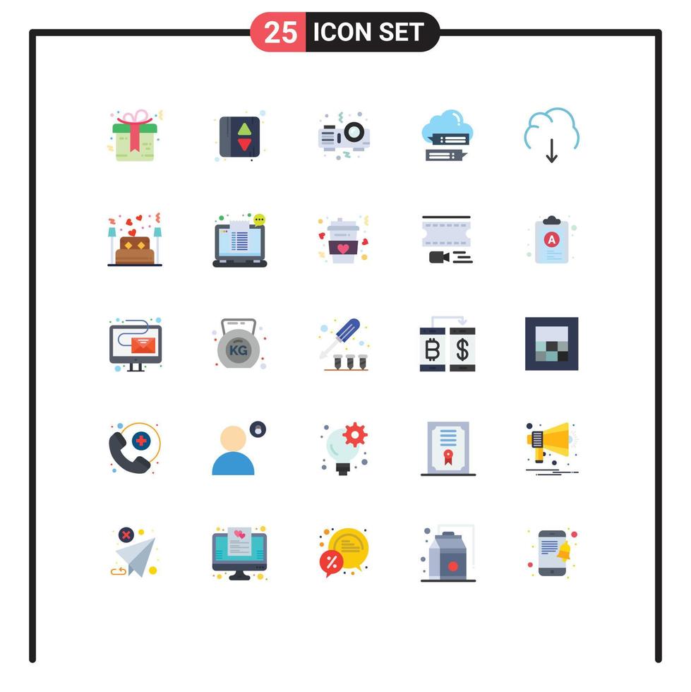 25 flaches Farbpaket der Benutzeroberfläche mit modernen Zeichen und Symbolen zum Herunterladen von Cloud-Nachtnachrichten online bearbeitbare Vektordesign-Elemente vektor