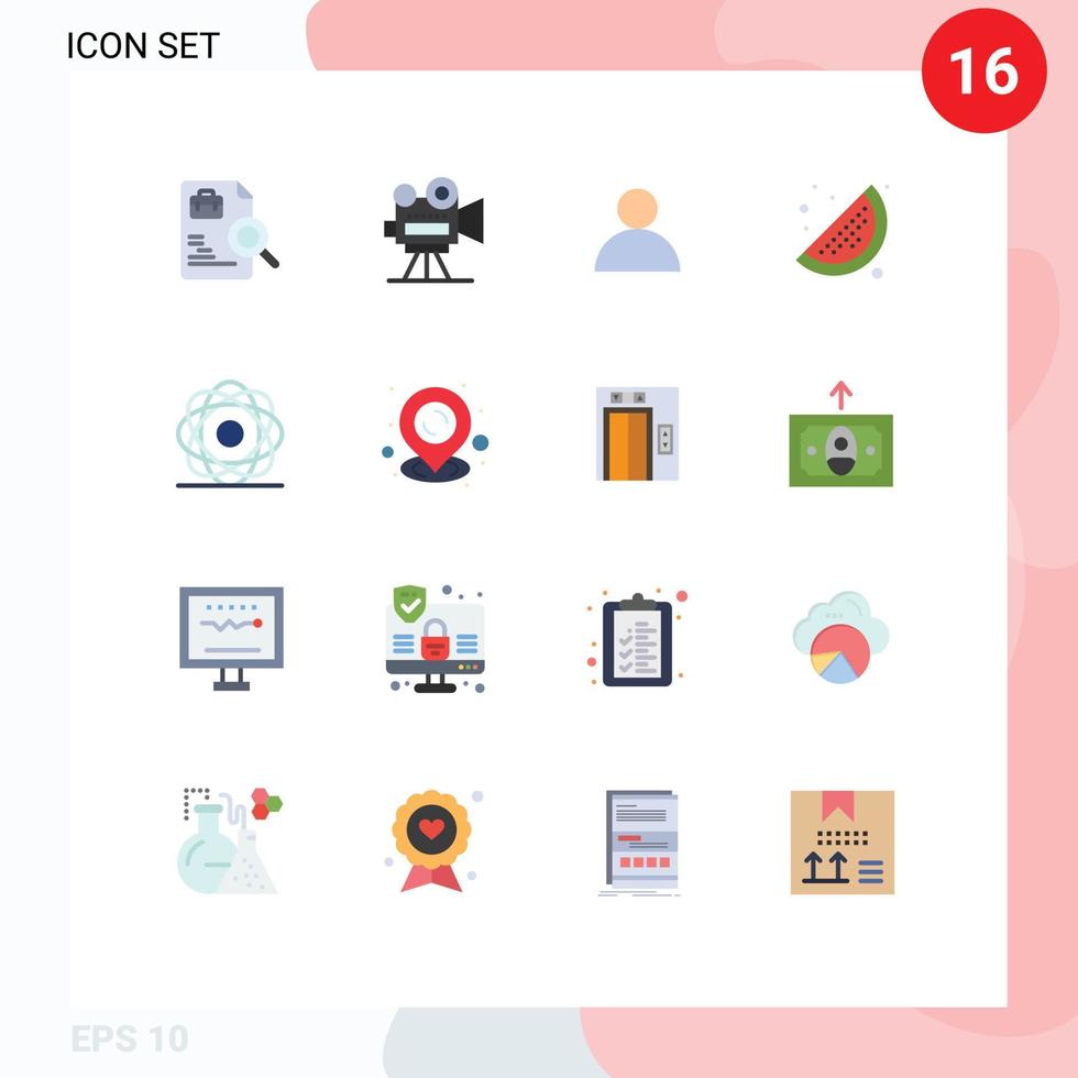 satz von 16 modernen ui-symbolen symbole zeichen für orbit molekularkonto atom zitrone editierbares paket kreativer vektordesignelemente vektor