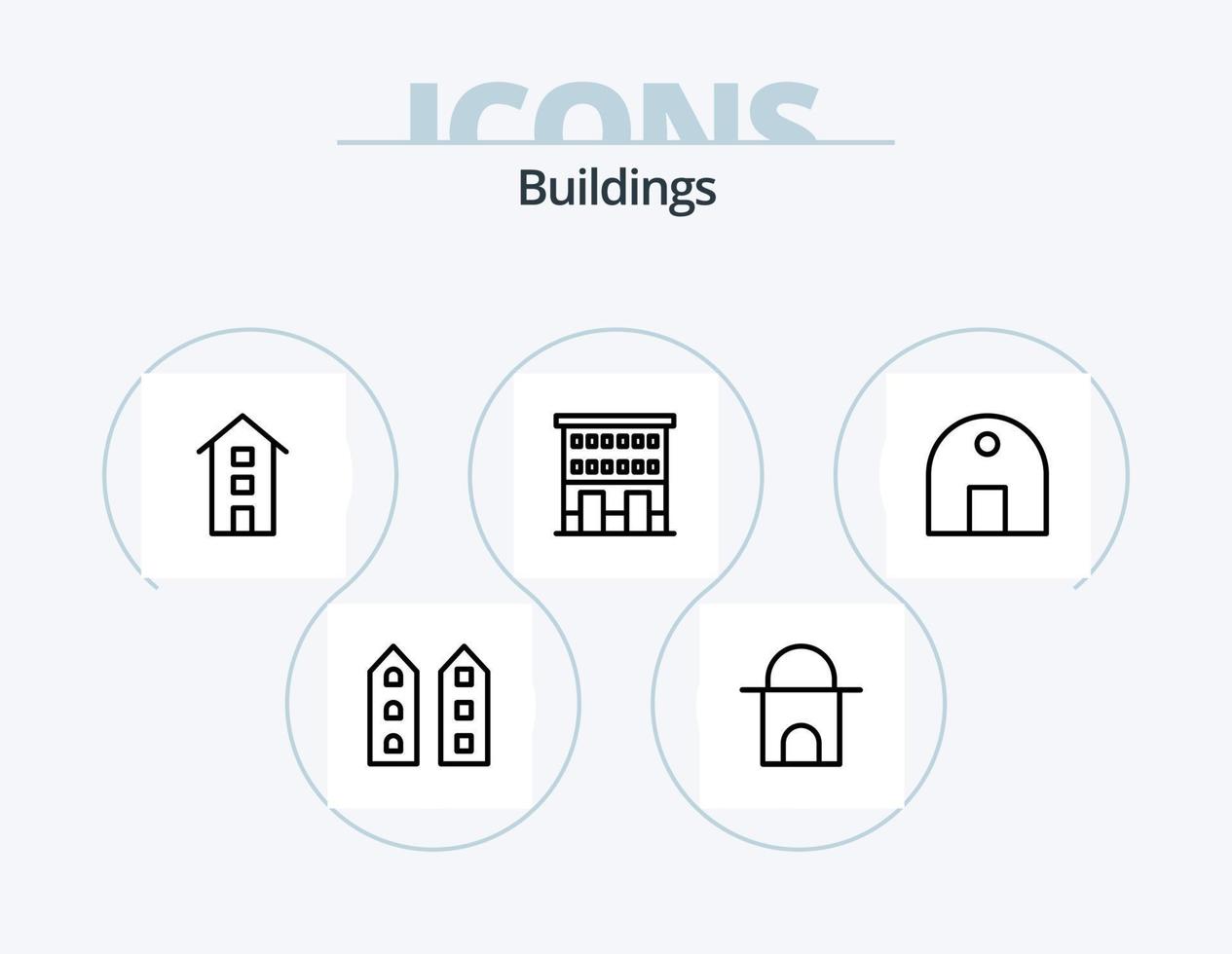 byggnader linje ikon packa 5 ikon design. stad byggnad. lägenheter. uae monument. Lagra. affär främre vektor