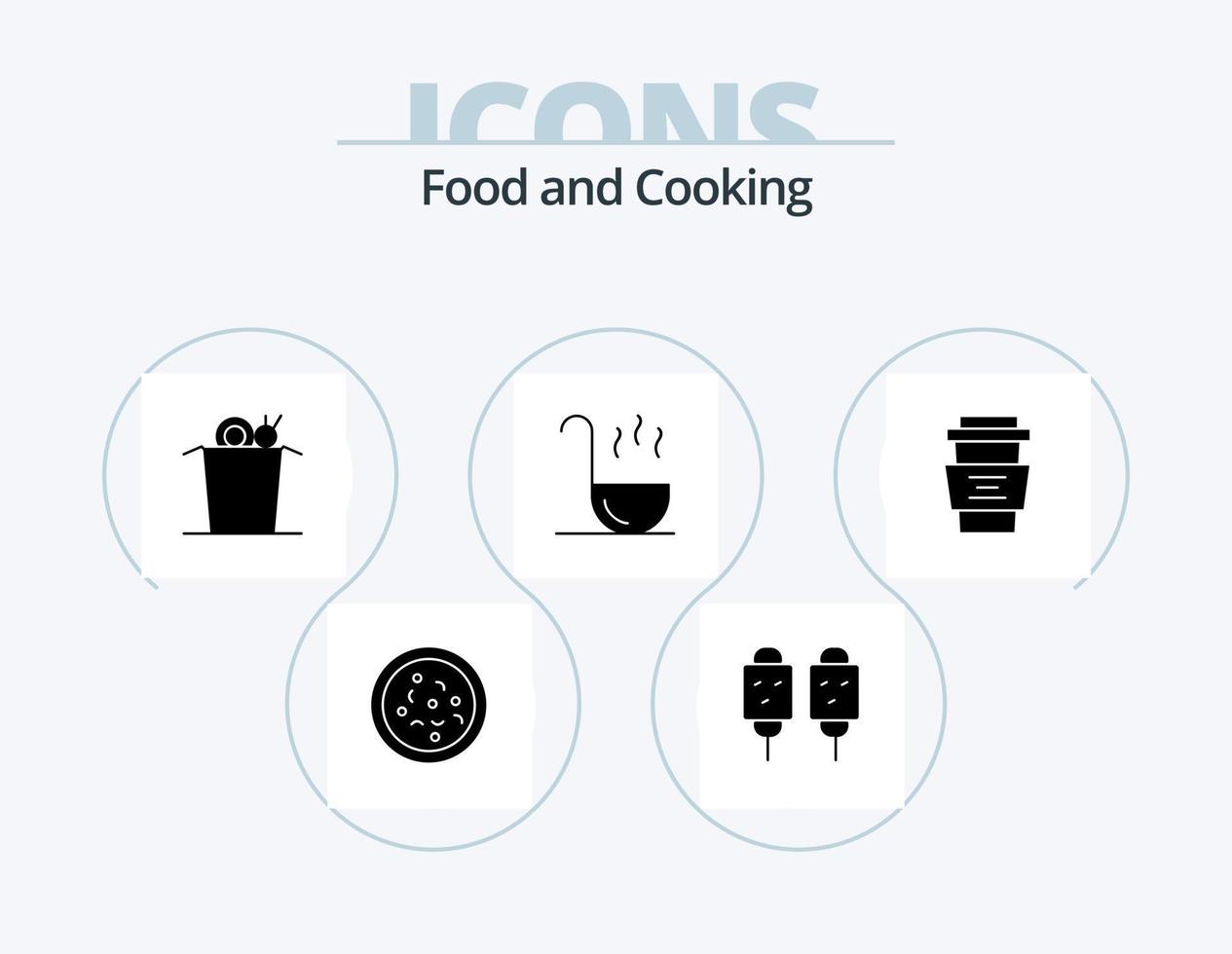 Lebensmittel-Glyphen-Icon-Pack 5-Icon-Design. Tasse. Cafe. Nudel. Getränke. Kelle vektor