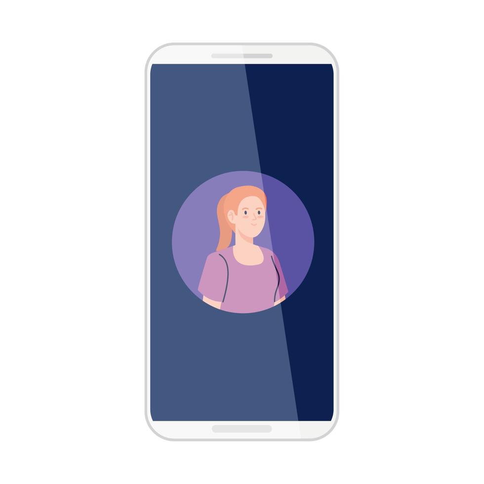 smartphone med bildkvinnan på skärmen, på vit bakgrund vektor
